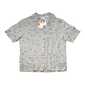 NWT VTG Kathy Ireland linen blend relaxed attitude tan short sleeve button down